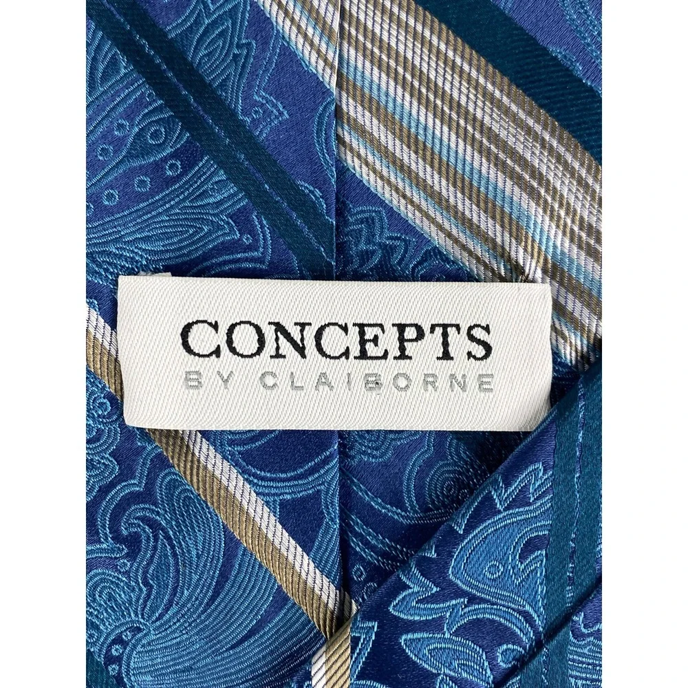 Concepts by Claiborne Mens Tie Blue Paisley Striped Silk Formal Business 57x4